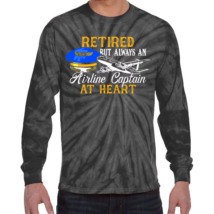 Retired Airline Captain Pilot Retirement Gift Tie-Dye Long Sleeve Shirt