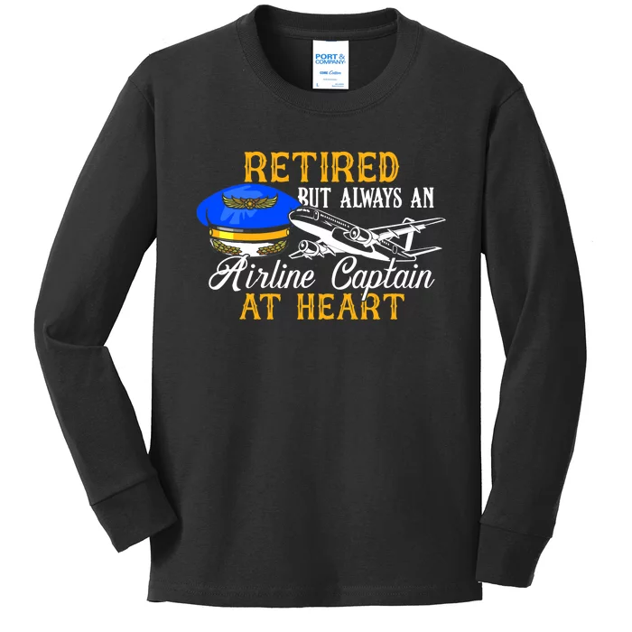 Retired Airline Captain Pilot Retirement Gift Kids Long Sleeve Shirt