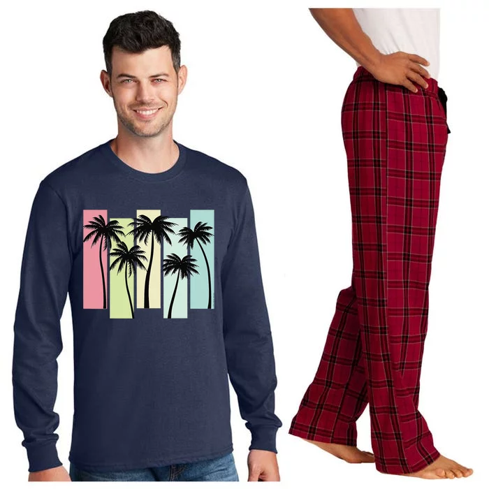 Retro Art Deco Style Summer Vacation Tropical Palm Trees Long Sleeve Pajama Set