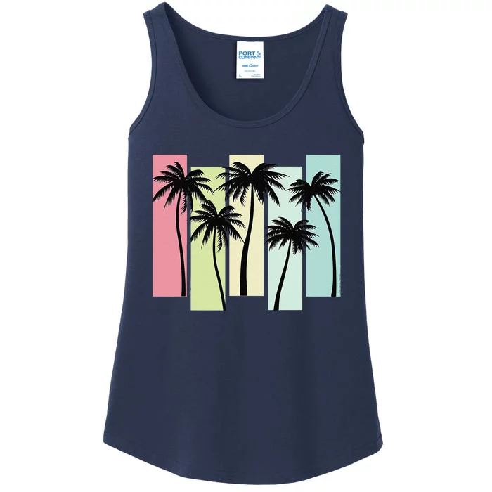 Retro Art Deco Style Summer Vacation Tropical Palm Trees Ladies Essential Tank