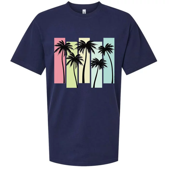 Retro Art Deco Style Summer Vacation Tropical Palm Trees Sueded Cloud Jersey T-Shirt