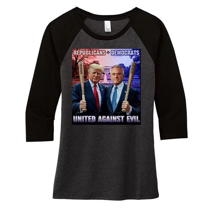 Republicans And Democrats United Against Evil Donald Trump Robert F Kennedy Women's Tri-Blend 3/4-Sleeve Raglan Shirt