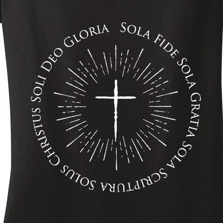 Reformation Anniversary Design With 5 Solas Cross Women's V-Neck T-Shirt