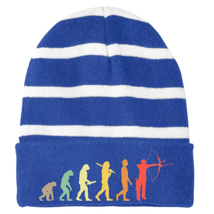 Retro Archery Evolution Gift For Archers & Bowmen Striped Beanie with Solid Band