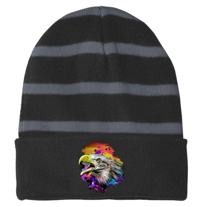 Realistic Abstract Eagle Striped Beanie with Solid Band