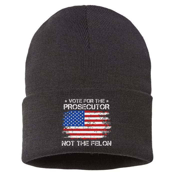 Retro American Flag Vote For The Prosecutor Not The Felon Sustainable Knit Beanie