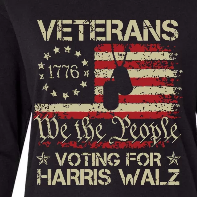 Retro America Flag Veterans Voting For Harris Walz 2024 Womens Cotton Relaxed Long Sleeve T-Shirt