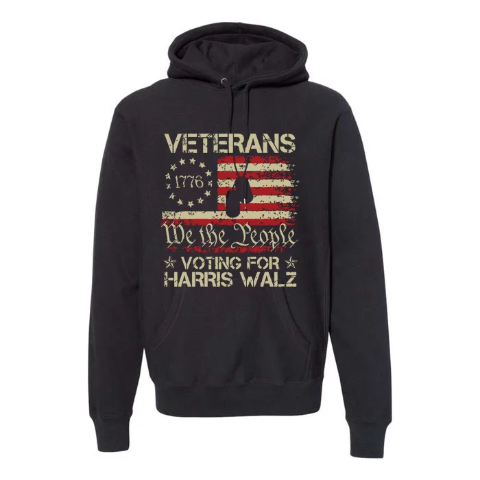 Retro America Flag Veterans Voting For Harris Walz 2024 Premium Hoodie