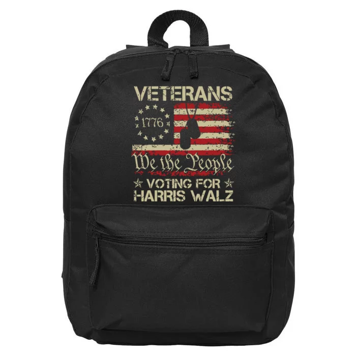 Retro America Flag Veterans Voting For Harris Walz 2024 16 in Basic Backpack