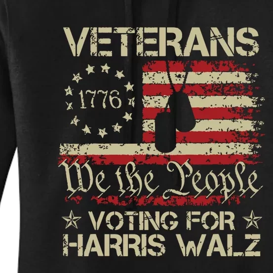 Retro America Flag Veterans Voting For Harris Walz 2024 Women's Pullover Hoodie