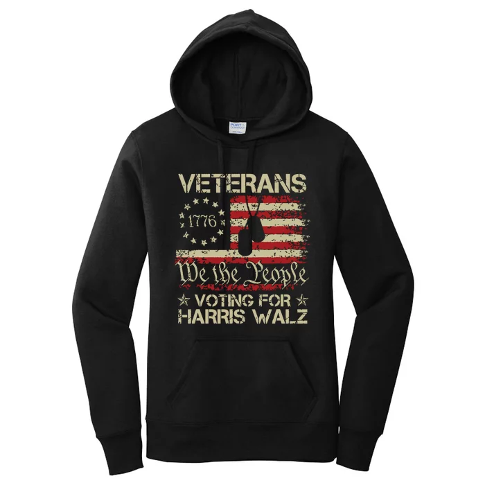 Retro America Flag Veterans Voting For Harris Walz 2024 Women's Pullover Hoodie