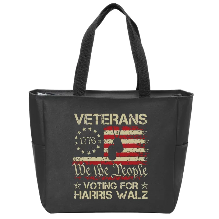 Retro America Flag Veterans Voting For Harris Walz 2024 Zip Tote Bag