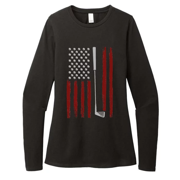 Retro American Flag Golf Gift For Golfer Funny Golf Club Womens CVC Long Sleeve Shirt