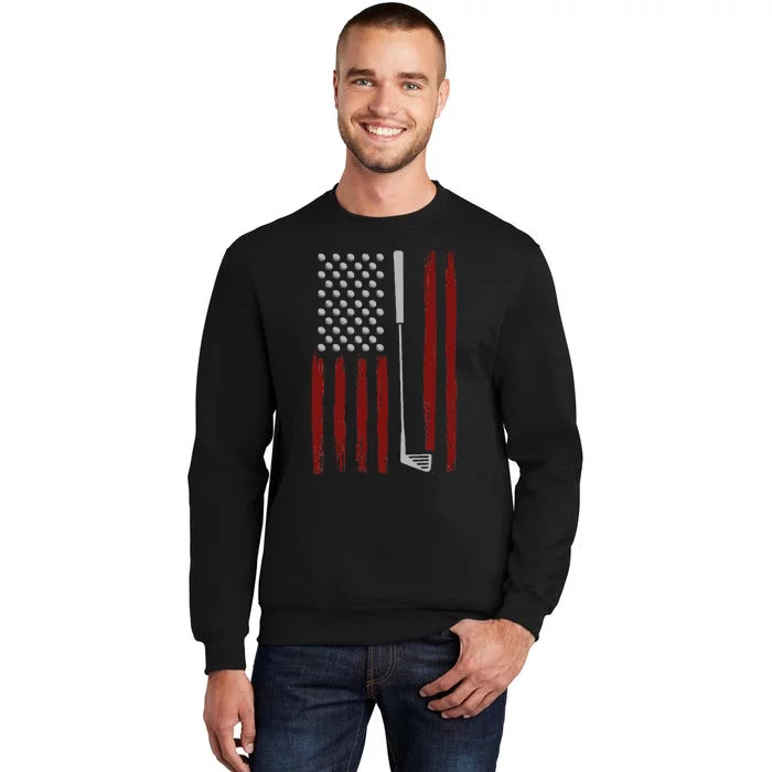 Retro American Flag Golf Gift For Golfer Funny Golf Club Tall Sweatshirt