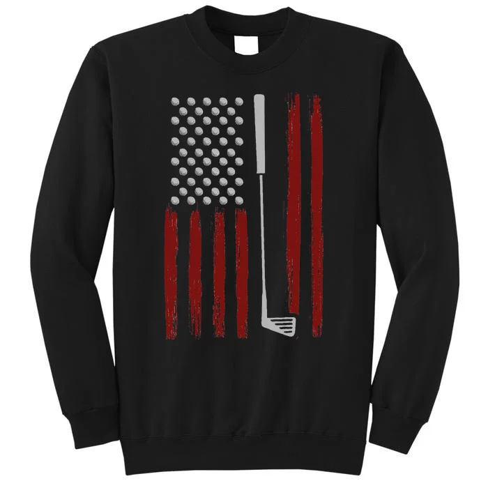 Retro American Flag Golf Gift For Golfer Funny Golf Club Tall Sweatshirt