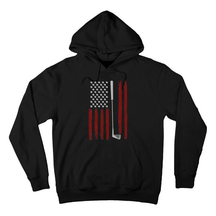 Retro American Flag Golf Gift For Golfer Funny Golf Club Tall Hoodie