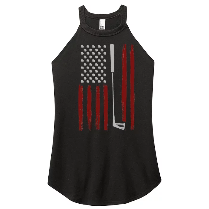 Retro American Flag Golf Gift For Golfer Funny Golf Club Women’s Perfect Tri Rocker Tank