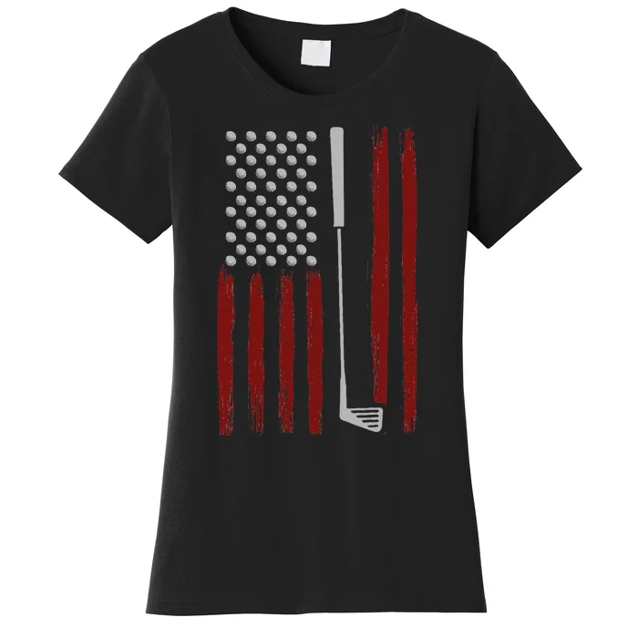 Retro American Flag Golf Gift For Golfer Funny Golf Club Women's T-Shirt