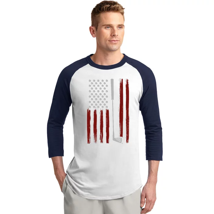 Retro American Flag Golf Gift For Golfer Funny Golf Club Baseball Sleeve Shirt