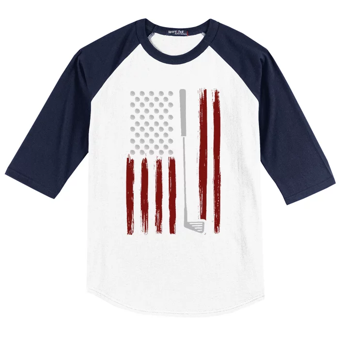 Retro American Flag Golf Gift For Golfer Funny Golf Club Baseball Sleeve Shirt