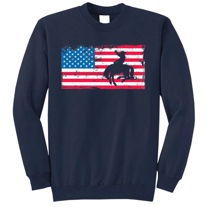 Retro American Flag Rodeo Bronc Horse Riding Cowboy Cowgirl Tall Sweatshirt