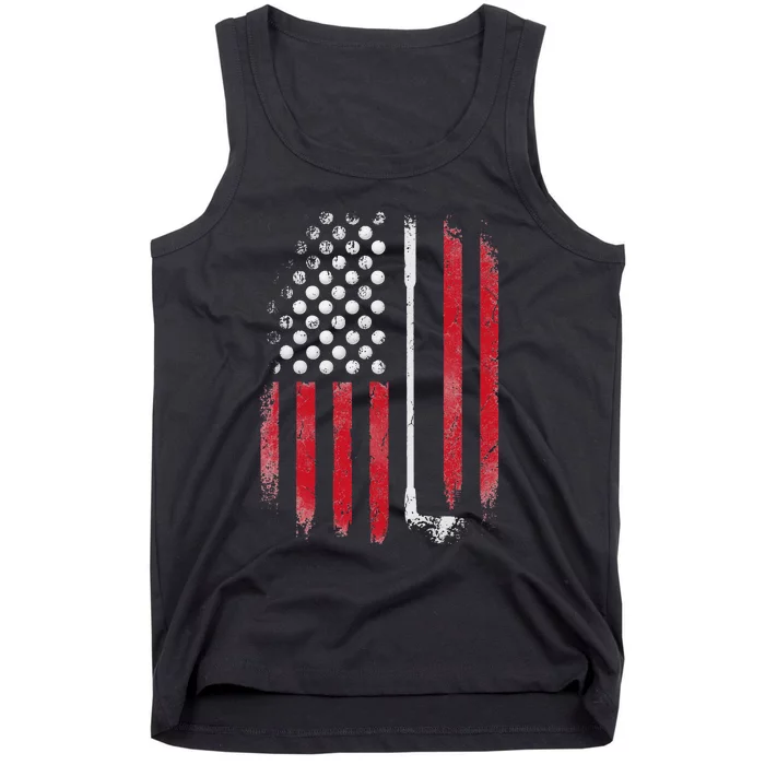 Retro American Flag Golf Gift for Golfer Funny Golf Club Tank Top