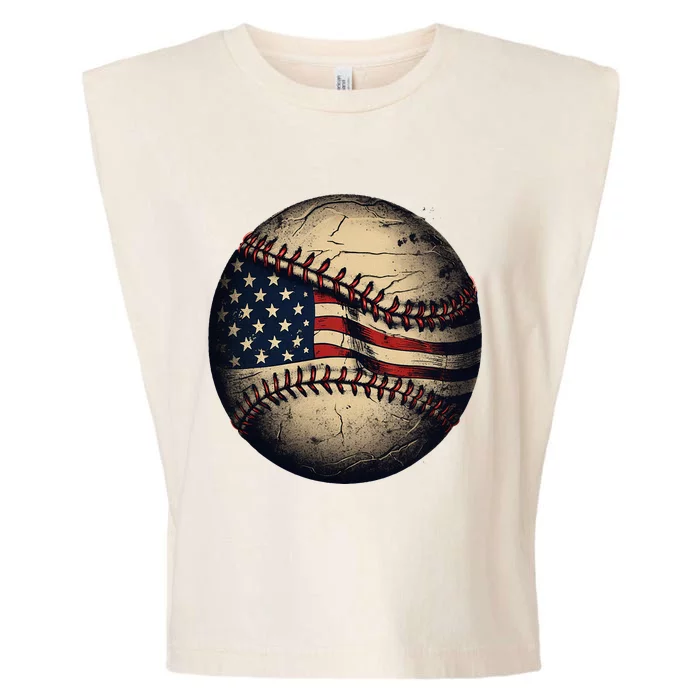 Retro American Flag Baseball Team Baseball Garment-Dyed Women's Muscle Tee