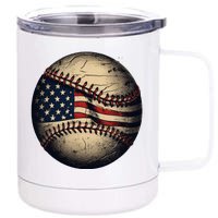 Retro American Flag Baseball Team Baseball 12 oz Stainless Steel Tumbler Cup