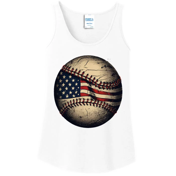 Retro American Flag Baseball Team Baseball Ladies Essential Tank