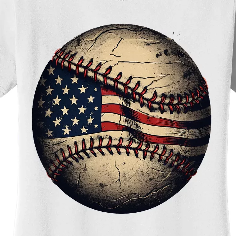 Retro American Flag Baseball Team Baseball Women's T-Shirt