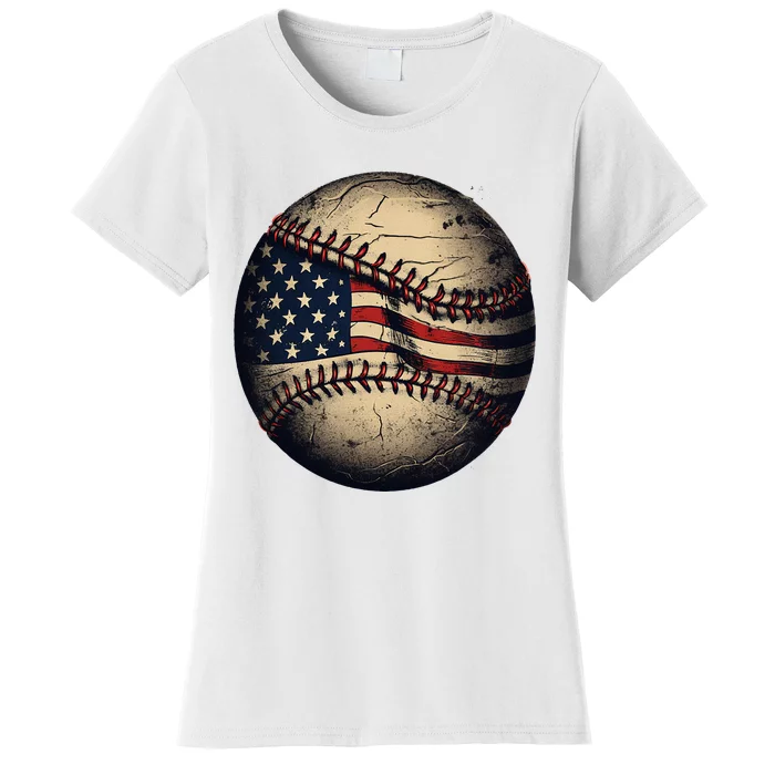 Retro American Flag Baseball Team Baseball Women's T-Shirt