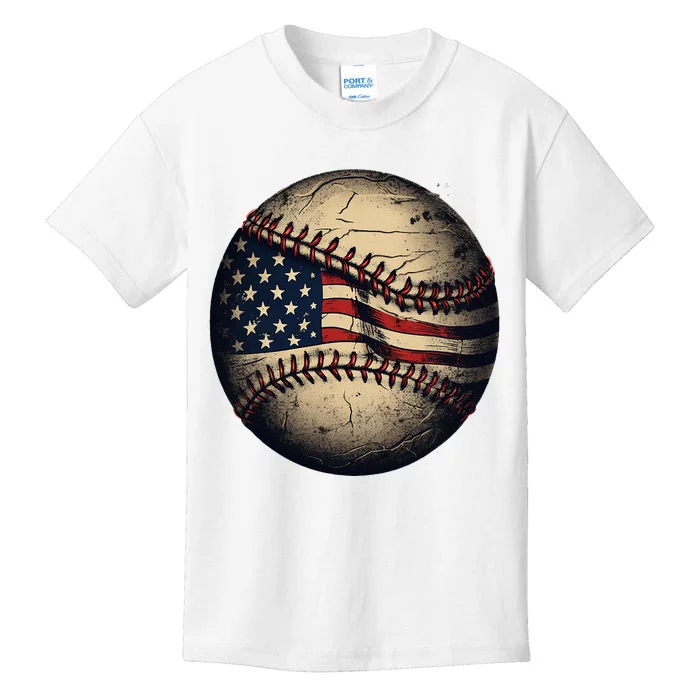 Retro American Flag Baseball Team Baseball Kids T-Shirt