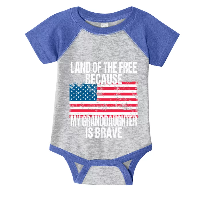 Retro American Flag Land Of The Free Military Granddaughter Gift Infant Baby Jersey Bodysuit