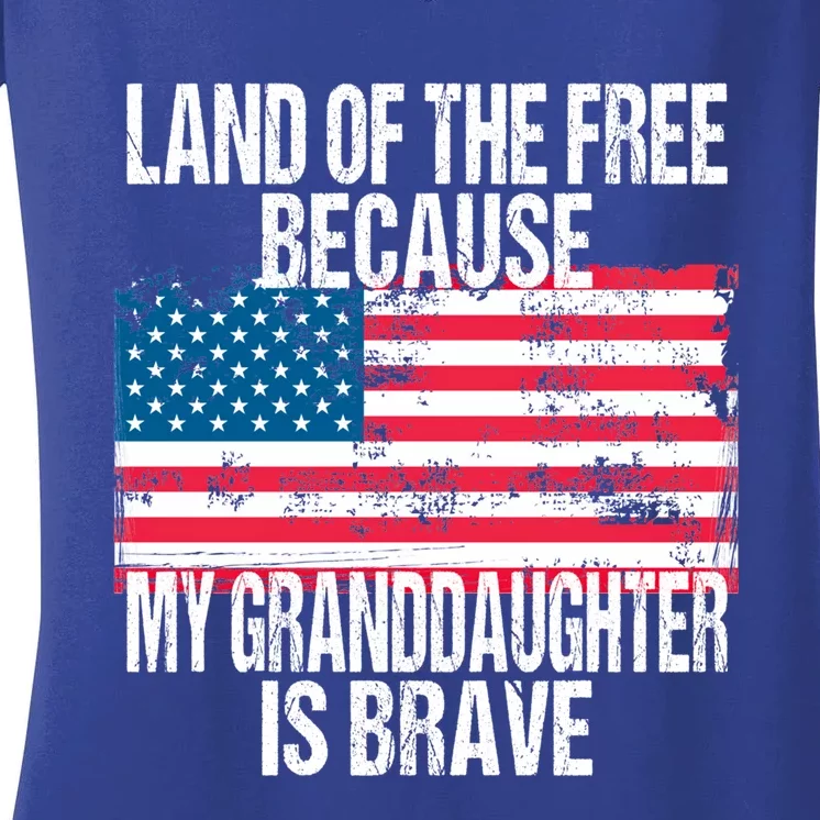 Retro American Flag Land Of The Free Military Granddaughter Gift Women's V-Neck T-Shirt