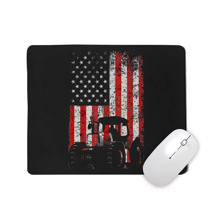 Retro American Flag Tractor Gift Men Women Tractor Farm Mousepad