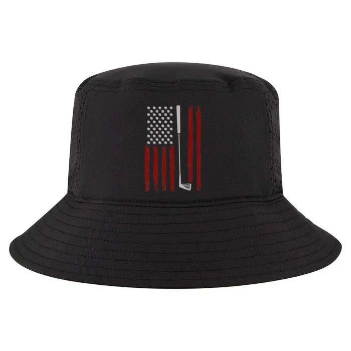 Retro American Flag Golf Gift For Golfer Cool Comfort Performance Bucket Hat