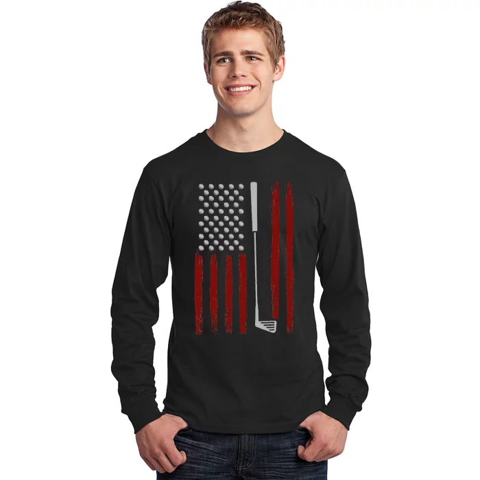 Retro American Flag Golf Gift For Golfer Long Sleeve Shirt