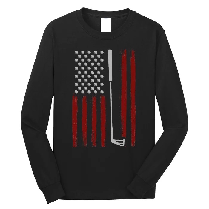 Retro American Flag Golf Gift For Golfer Long Sleeve Shirt