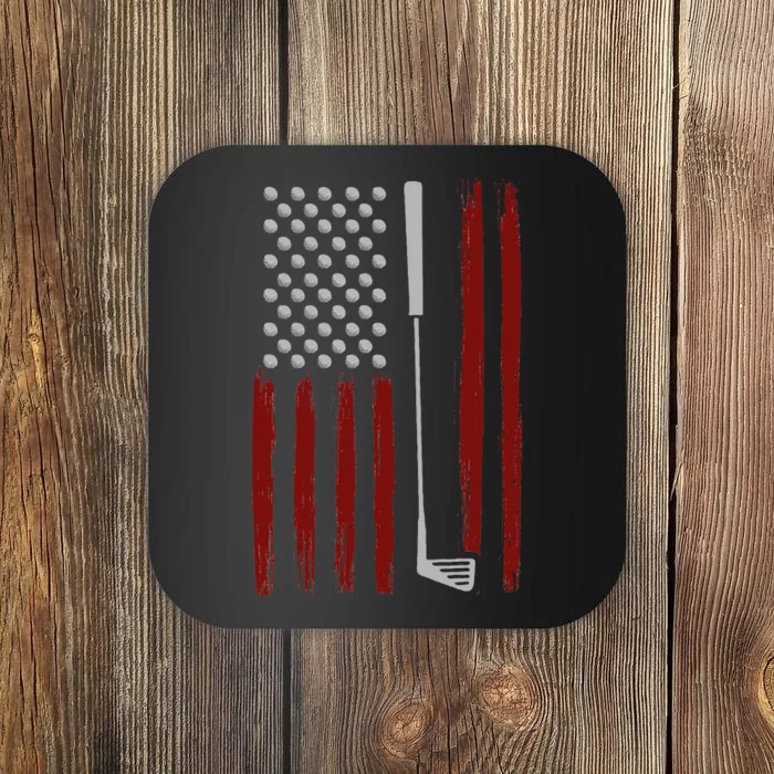 Retro American Flag Golf Gift For Golfer Coaster