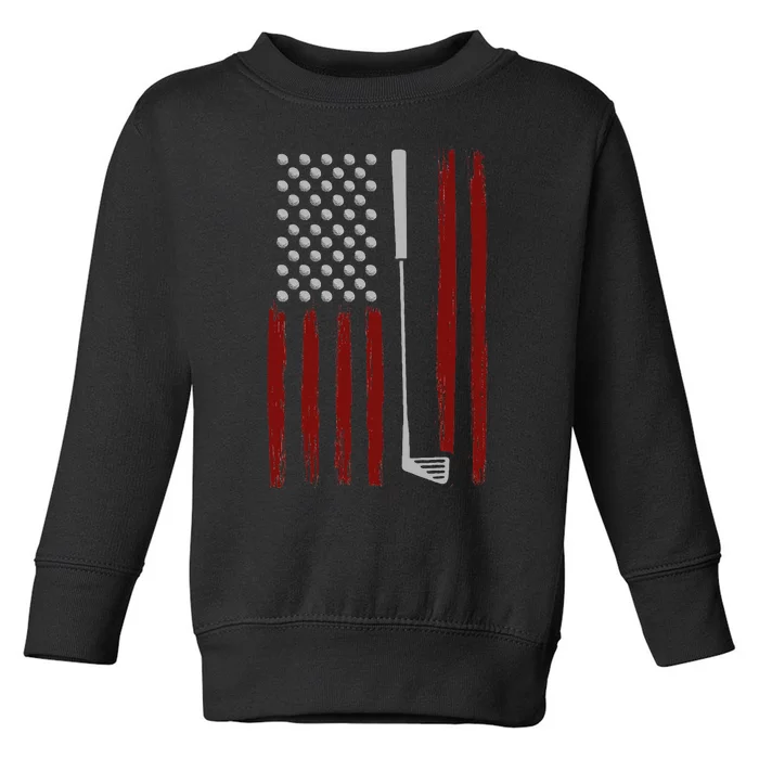 Retro American Flag Golf Gift For Golfer Toddler Sweatshirt