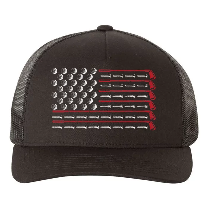 Retro American Flag Golf Gift for Golfer Funny Golf Club Yupoong Adult 5-Panel Trucker Hat