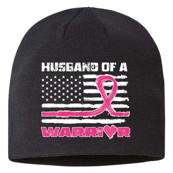 Ribbon American Flag Husband Of A Warrior Breast Cancer 8 1/2in Sustainable Knit Beanie