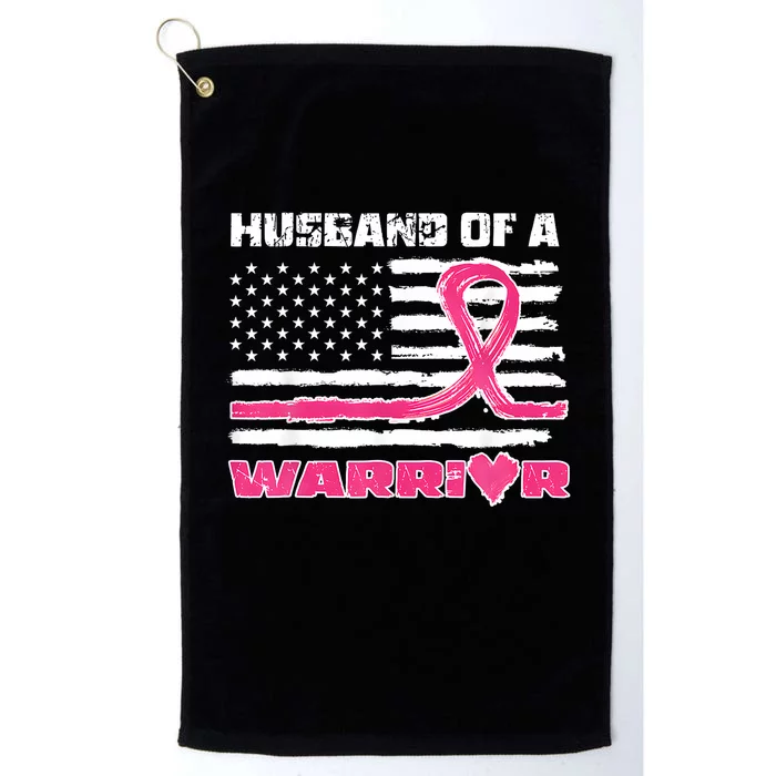 Ribbon American Flag Husband Of A Warrior Breast Cancer Platinum Collection Golf Towel