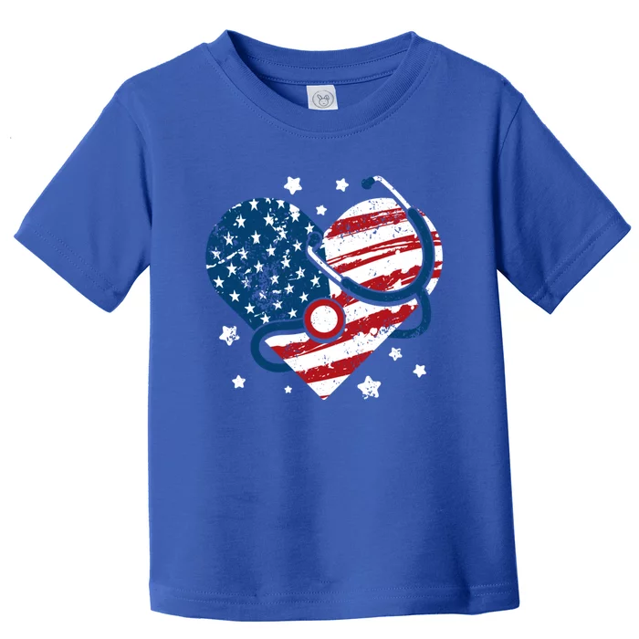 Retro American Flag Heart Nurse 4th Of July Nursing Mama Mom Gift Toddler T-Shirt