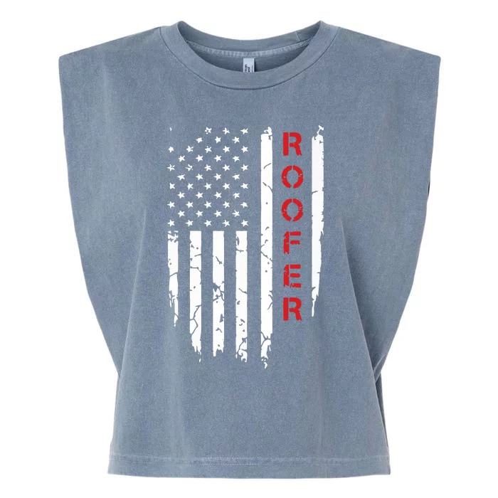 Roofer American Flag Vintage 4th Of July Patriotic Roofing Garment-Dyed Women's Muscle Tee