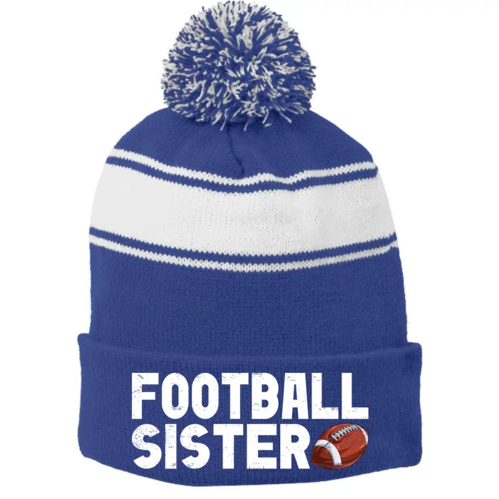 Retro American Football Sis Family Matching Sister Gift Stripe Pom Pom Beanie