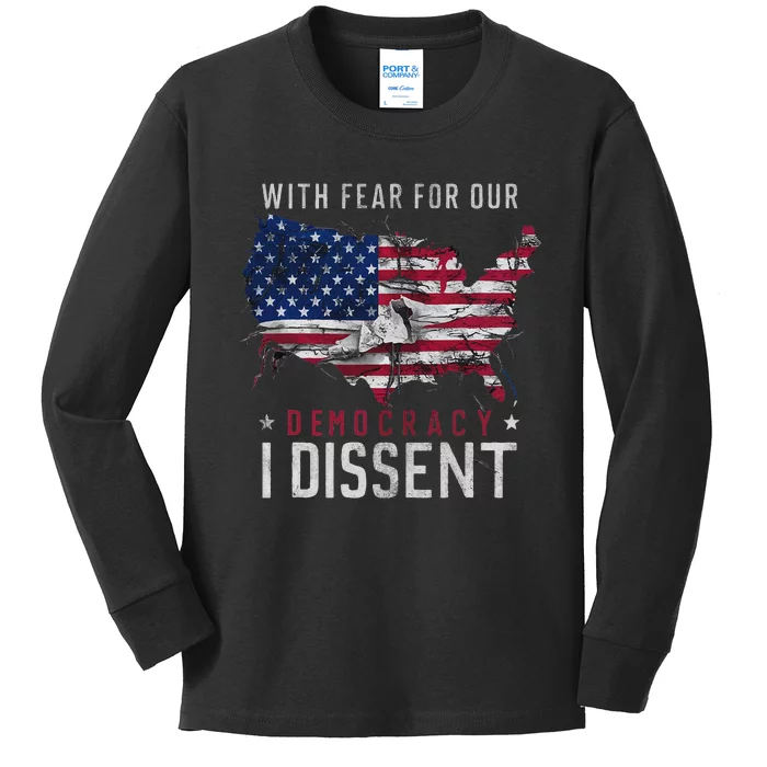 Retro American Flag I Dissent Fear For Democracy Kids Long Sleeve Shirt