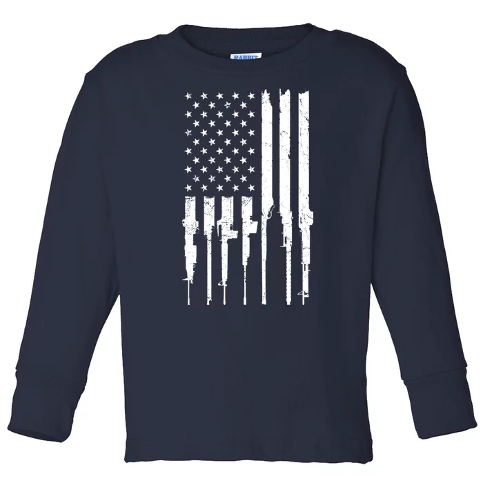 Rifle American Flag Toddler Long Sleeve Shirt