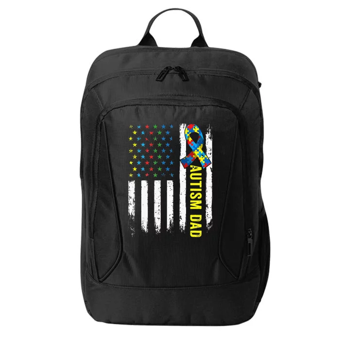 Retro American Flag Autism Dad Awareness Autistic City Backpack