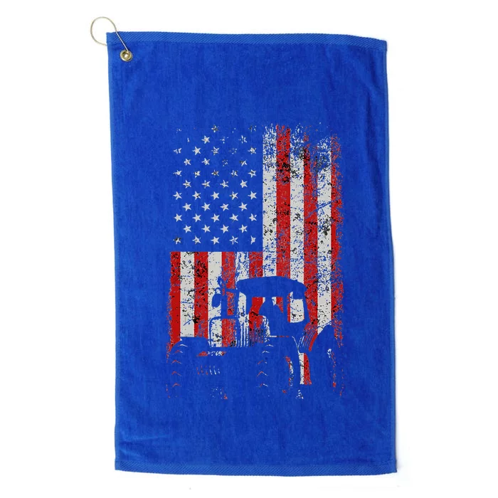 Retro American Flag Tractor Gift  Tractor Farm Platinum Collection Golf Towel